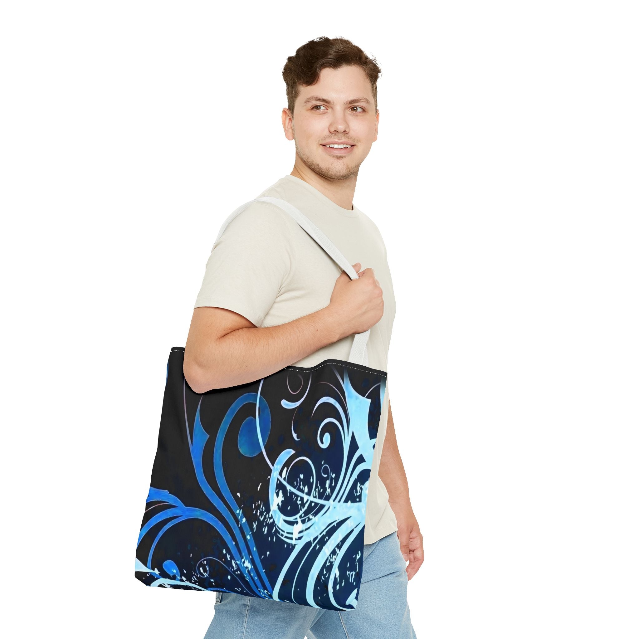 Elegant Blue Floral Tote Bag