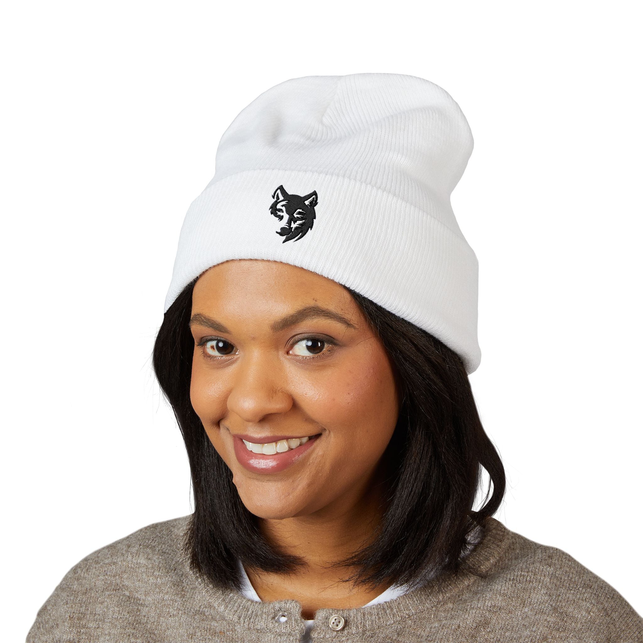 Embroidered Wolf Classic Cuffed Beanie