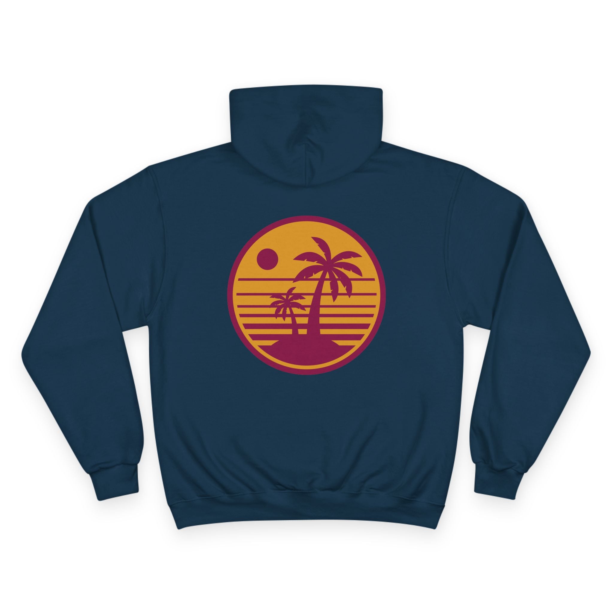 Retro Cassette Tape Hoodie with Tropical Sunset Design