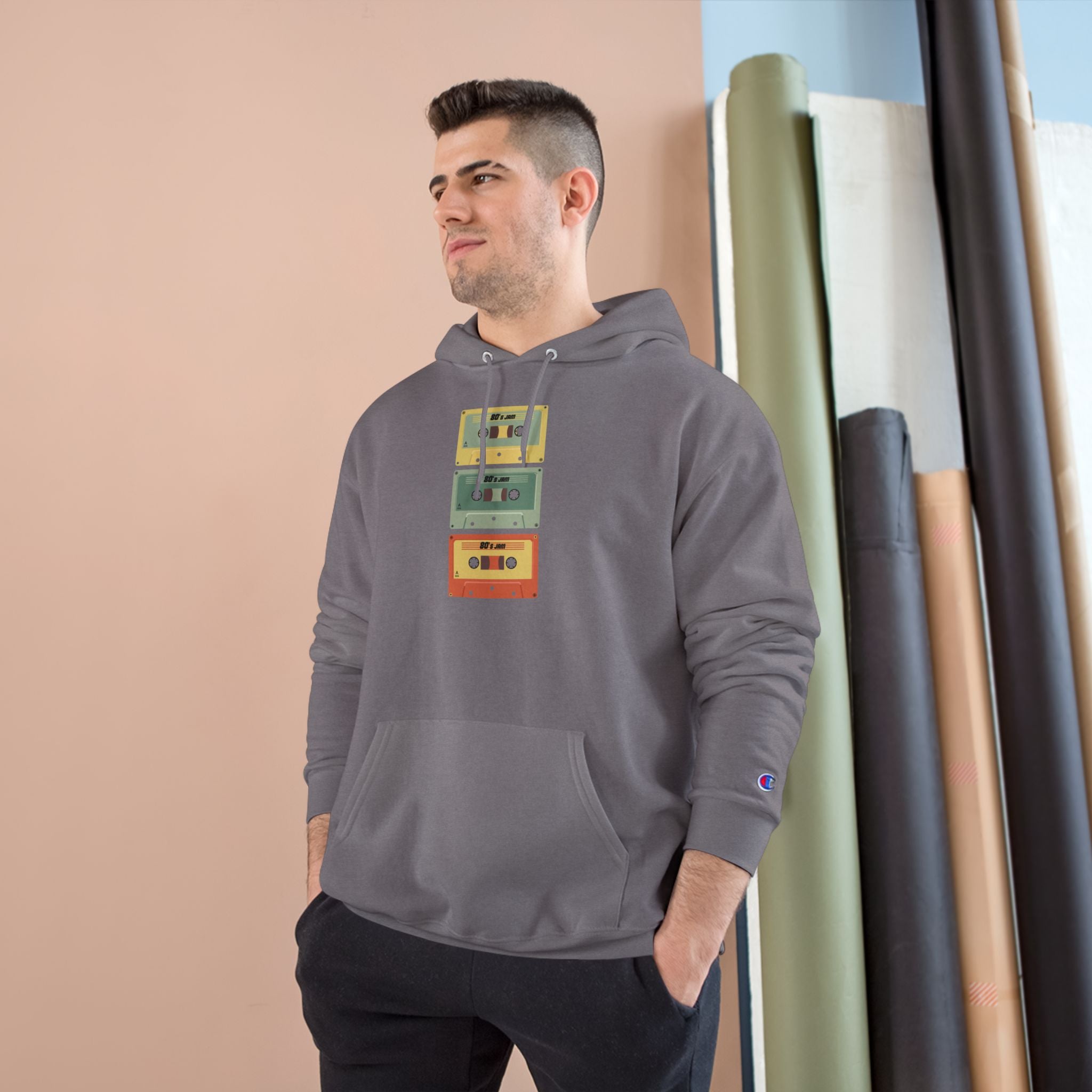 Retro Cassette Tape Hoodie with Tropical Sunset Design