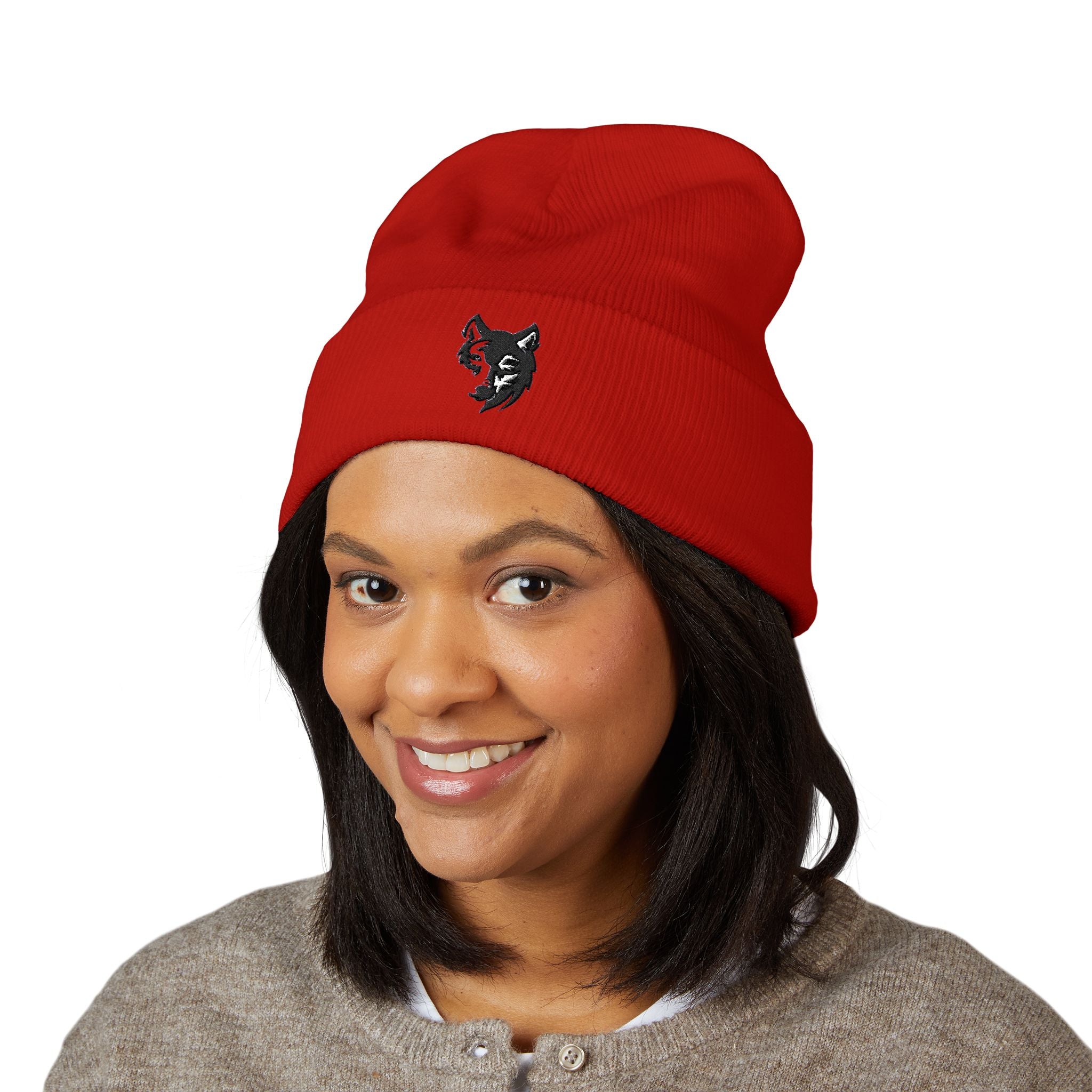 Embroidered Wolf Classic Cuffed Beanie