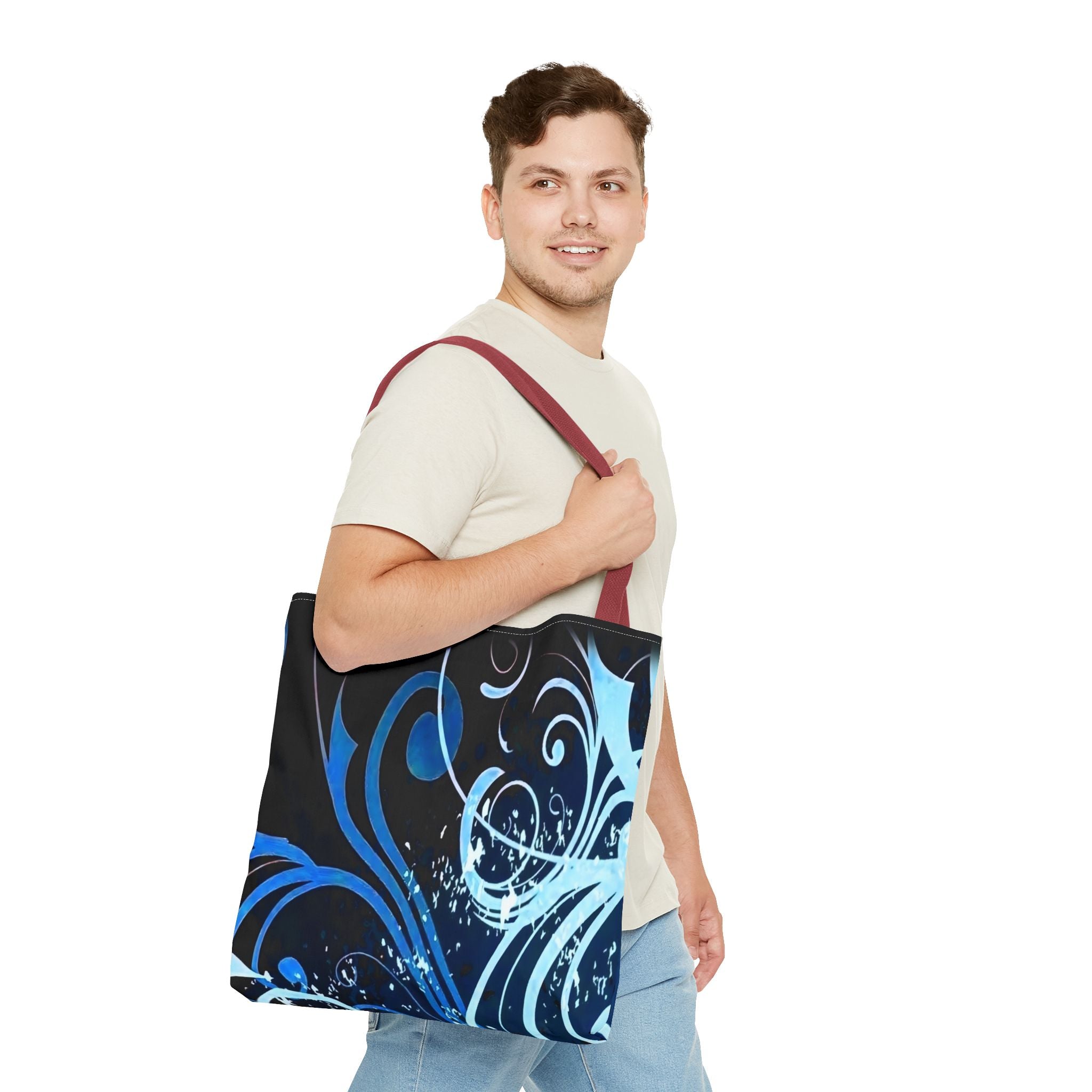 Elegant Blue Floral Tote Bag