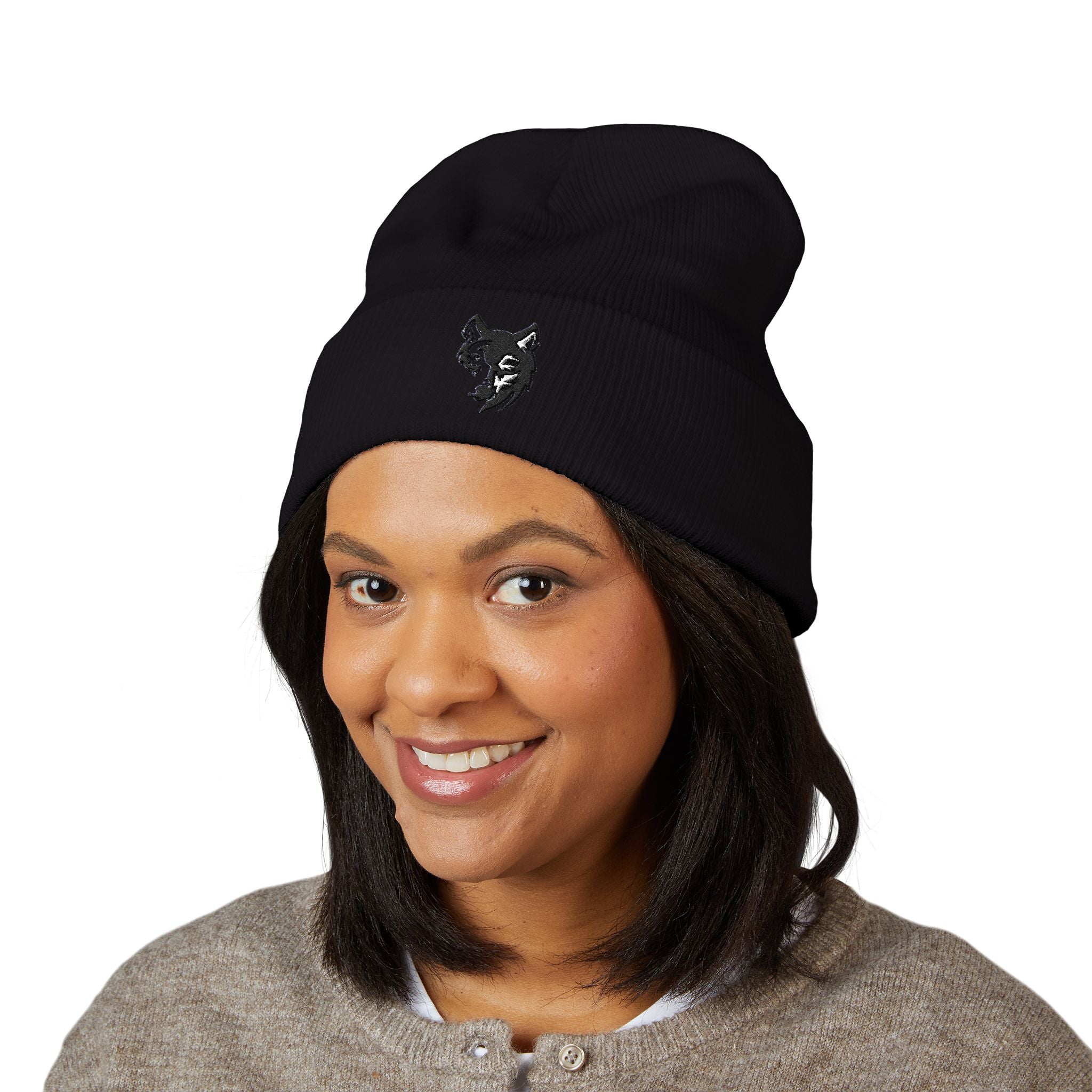 Embroidered Wolf Classic Cuffed Beanie