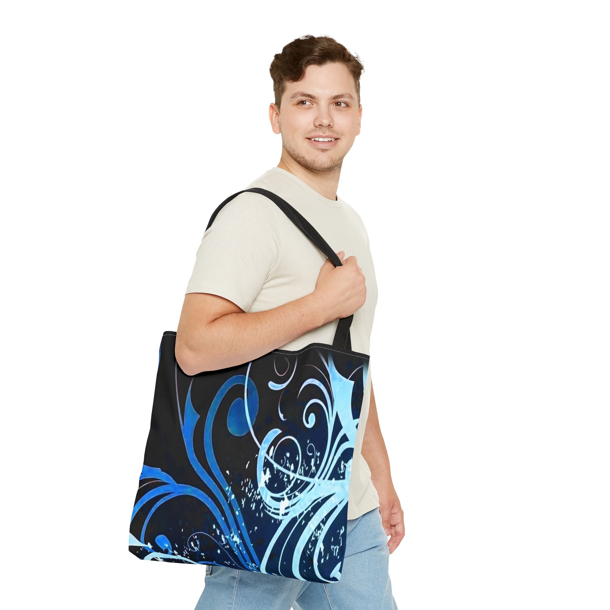 Elegant Blue Floral Tote Bag