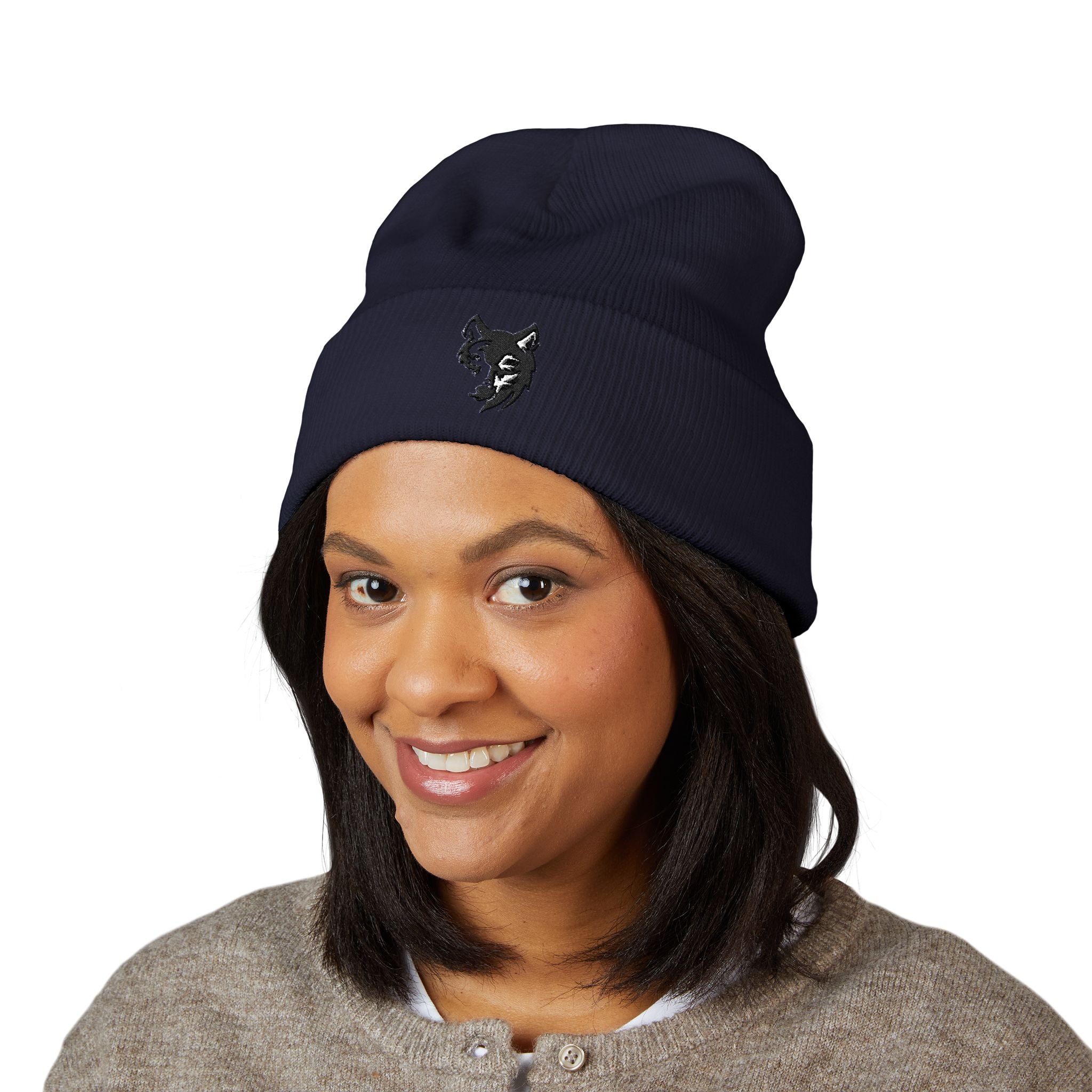 Embroidered Wolf Classic Cuffed Beanie