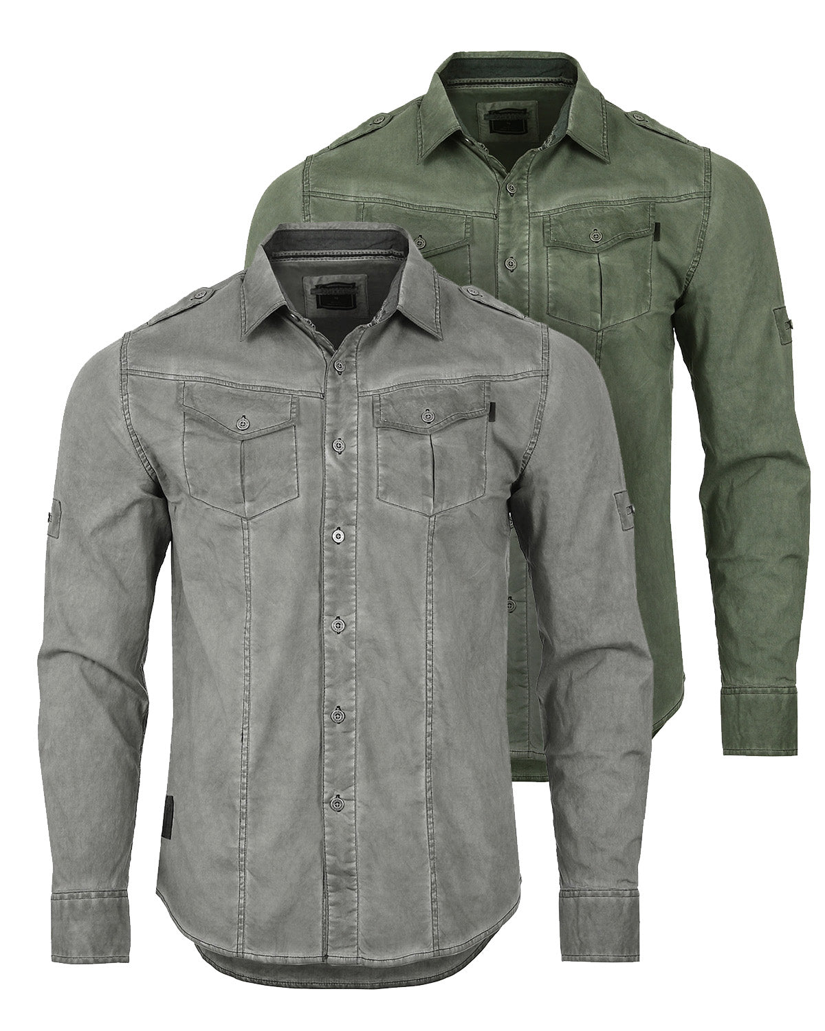 ZIMEGO Men's Stretch Roll-Up Sleeve Color Washed Vintage Rugged Fashion Button Shirts-2