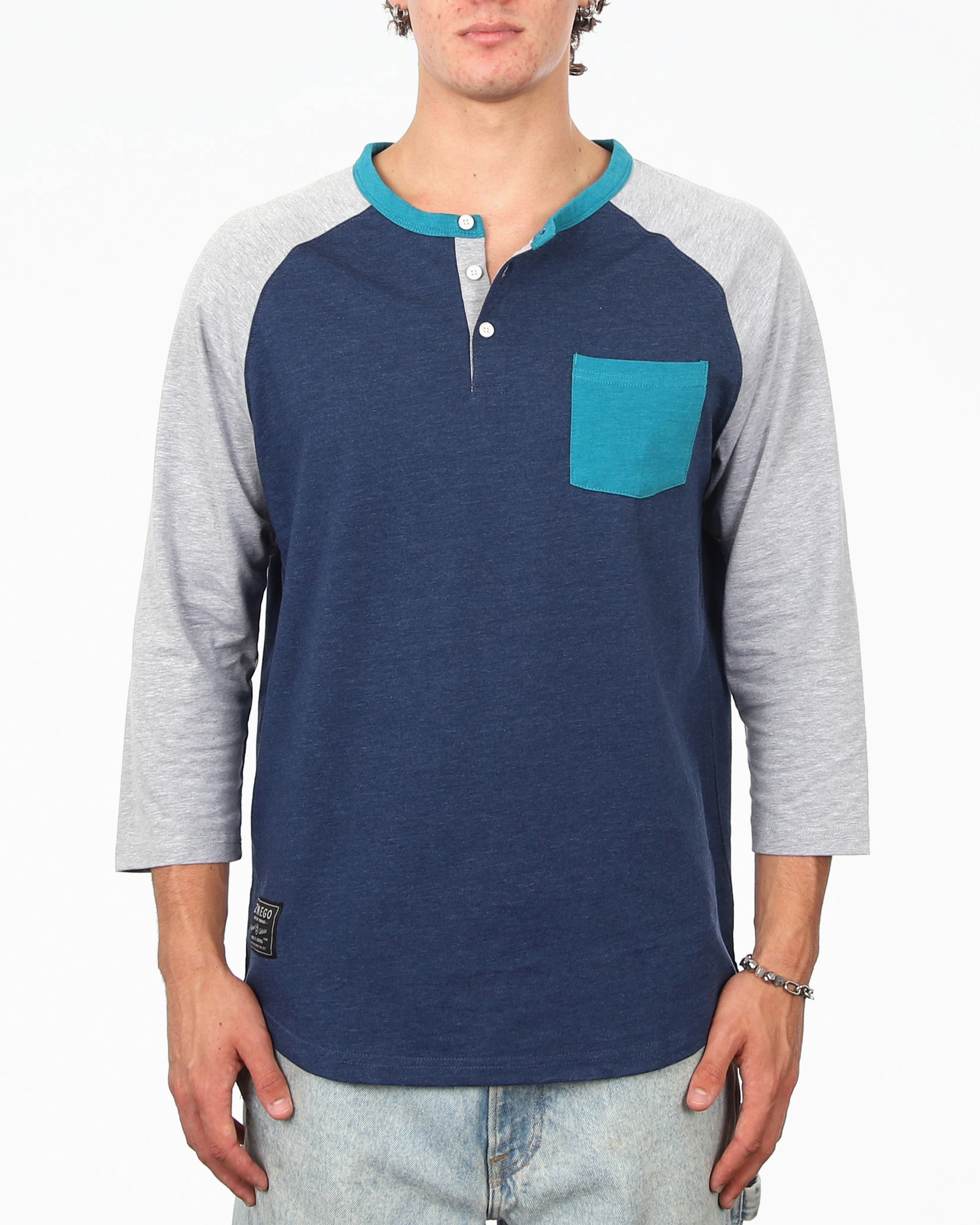 Contrast 3/4 Sleeve Stretch Casual Baseball Button Henley Shirts-0