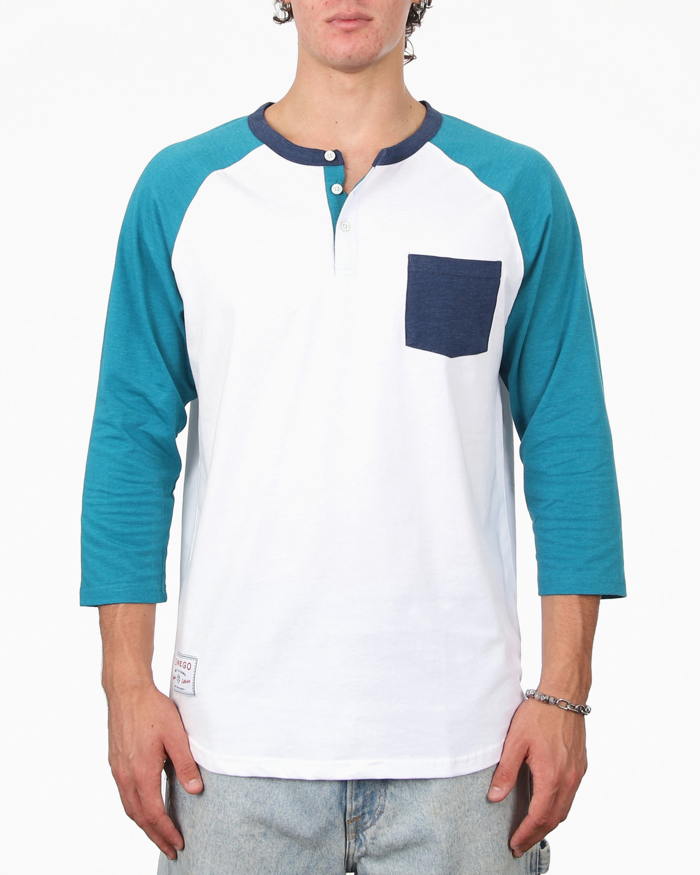Contrast 3/4 Sleeve Stretch Casual Baseball Button Henley Shirts-2