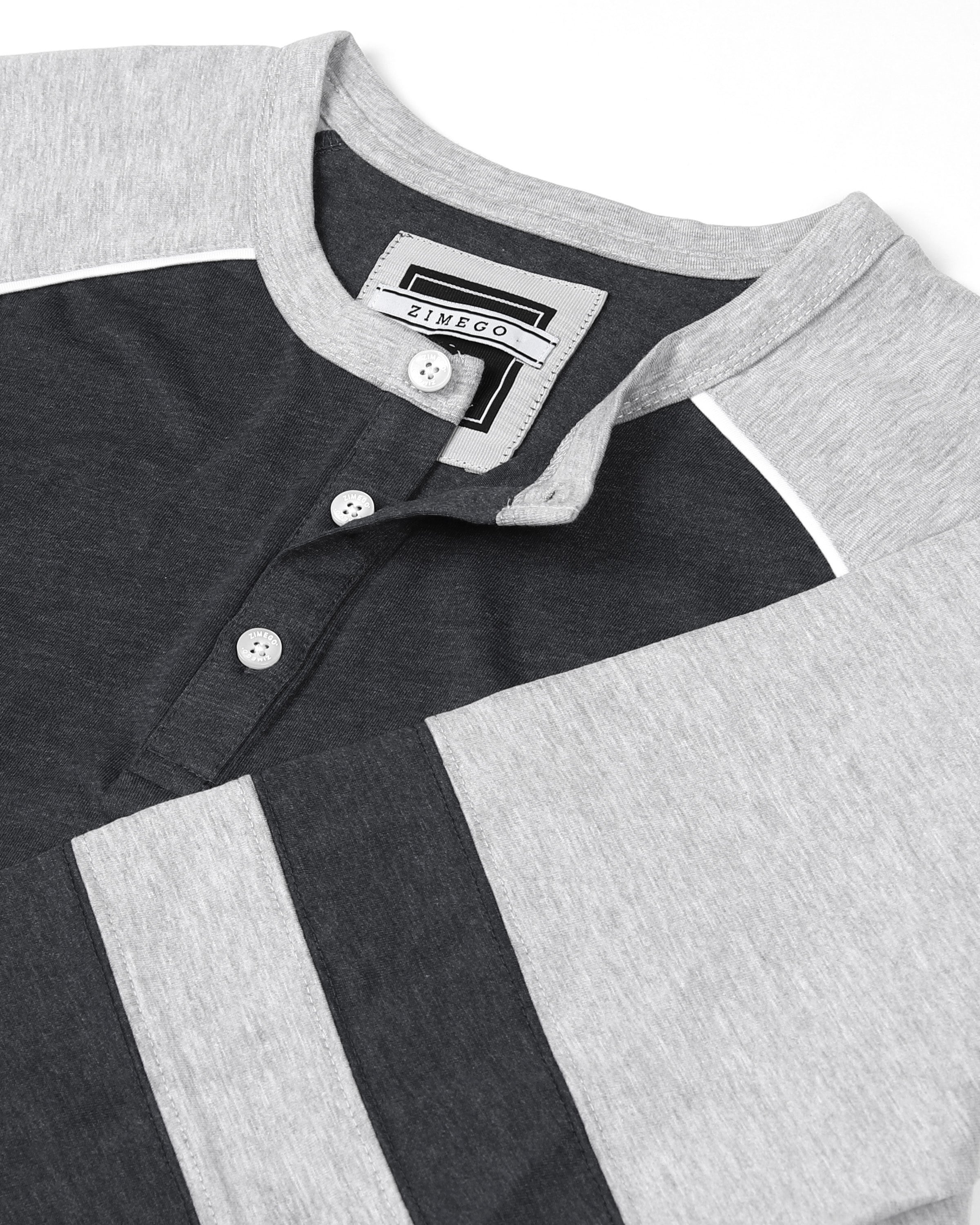 Color Block 3/4 Sleeve Stretch Casual Baseball Button Henley Shirts-3