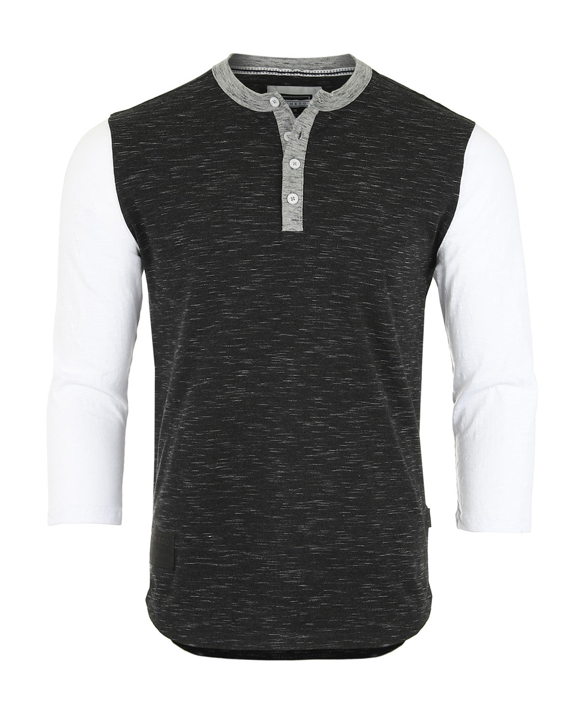 Men's 3/4 Sleeve Casual Button Crewneck Shirts Black White-2