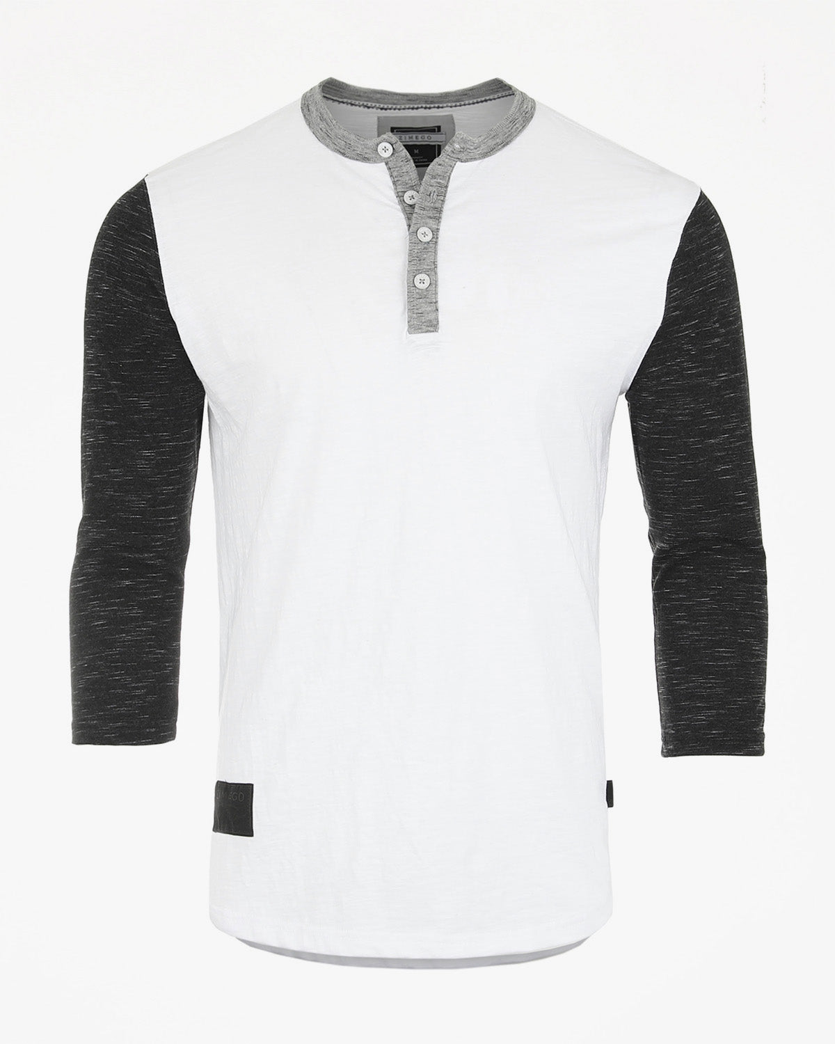 Men's 3/4 Sleeve Casual Button Crewneck Shirts Black White-1