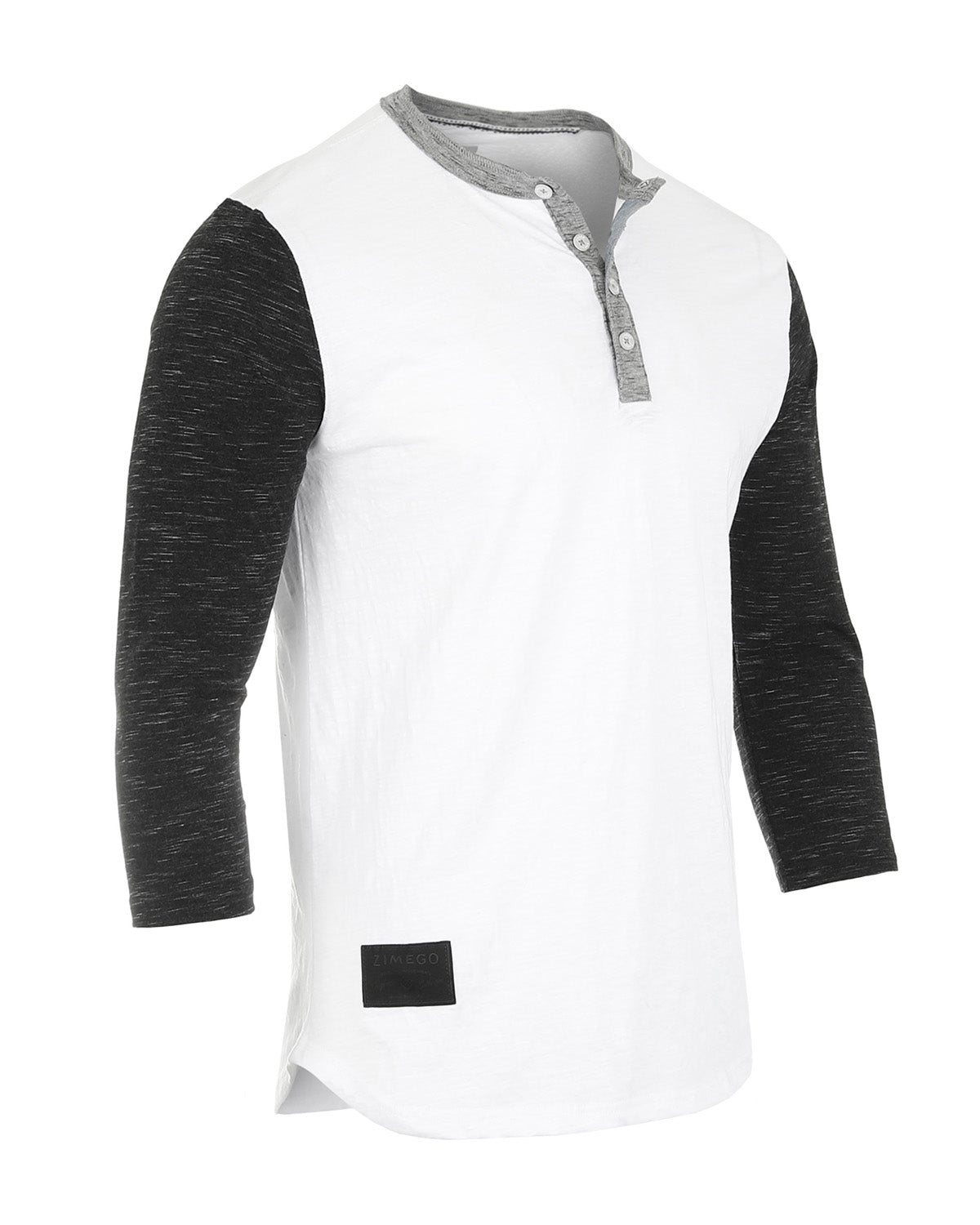 Men's 3/4 Sleeve Casual Button Crewneck Shirts Black White-4