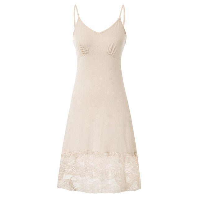 Women's Lace Hem Summer Mini Dress Spaghetti Straps V-Neck Casual Fashion Dresses