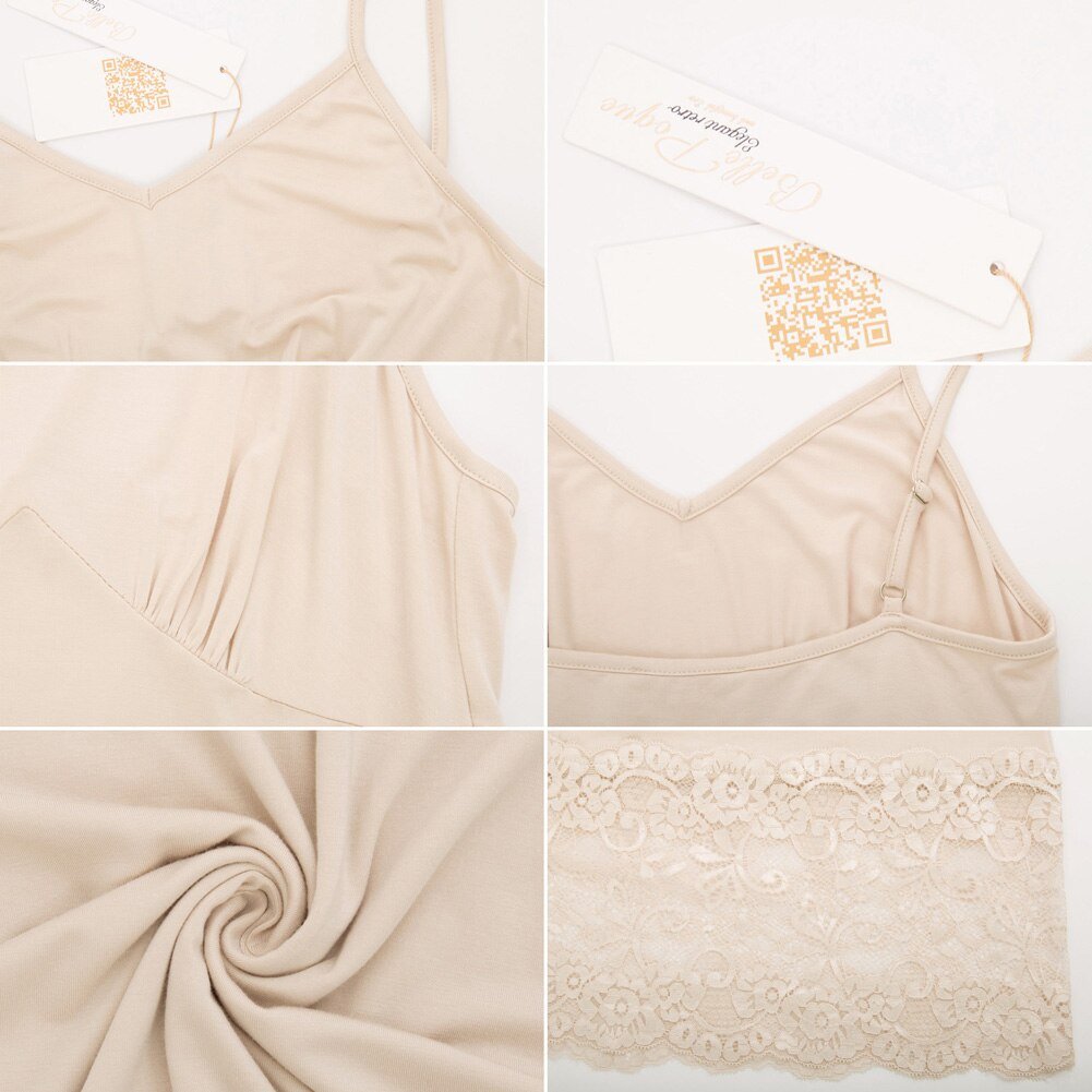 Women's Lace Hem Summer Mini Dress Spaghetti Straps V-Neck Casual Fashion Dresses