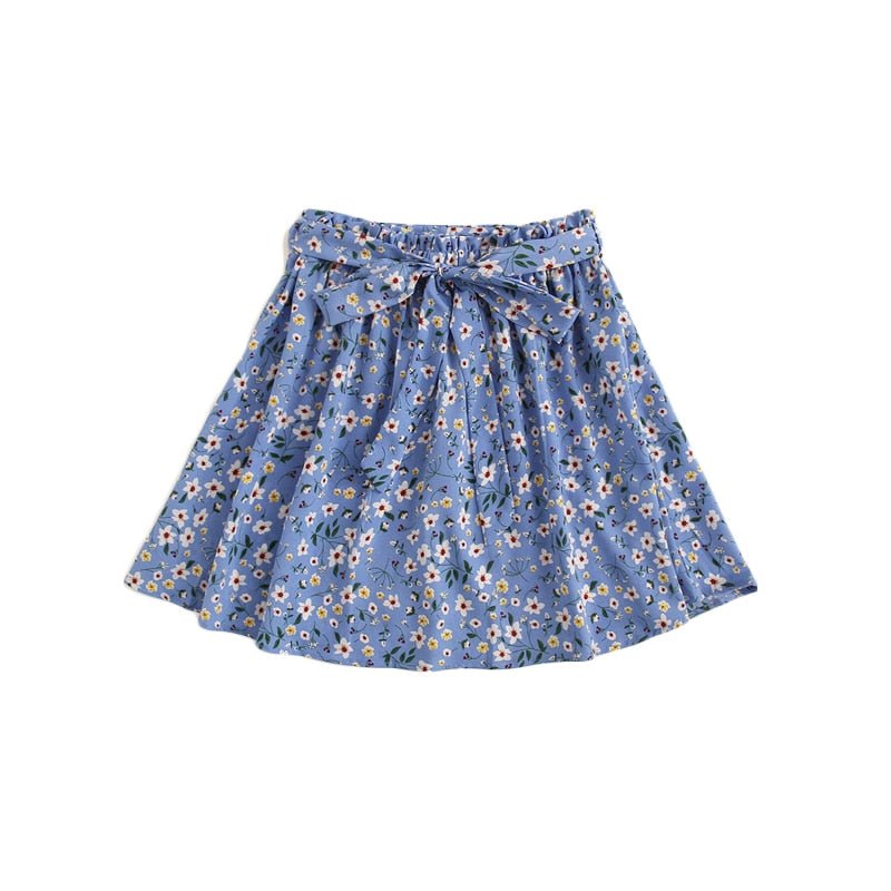 Boho Navy Ditsy Floral Print Paperbag Waist Mini Skirts Summer Flared Dress