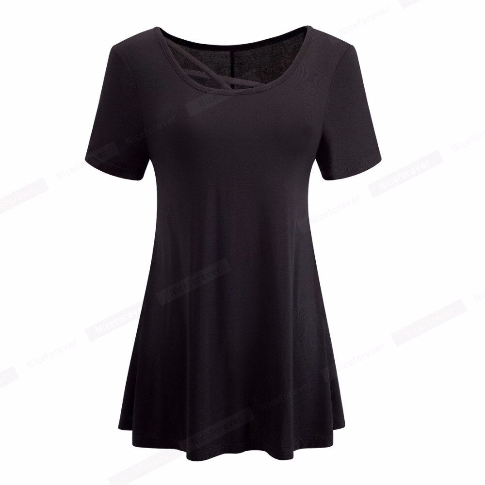 Women's Casual Short Sleeve Crisscross O-Neck Loose Tees tops