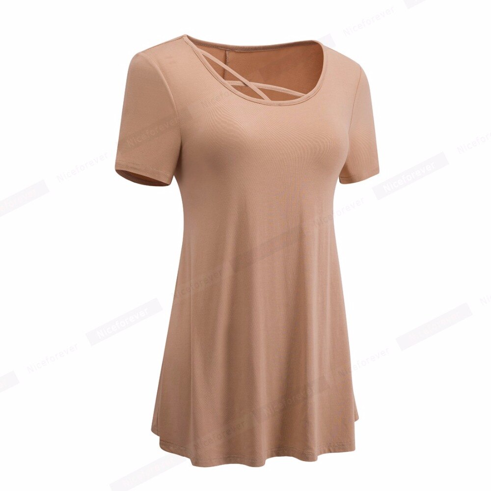 Women's Casual Short Sleeve Crisscross O-Neck Loose Tees tops