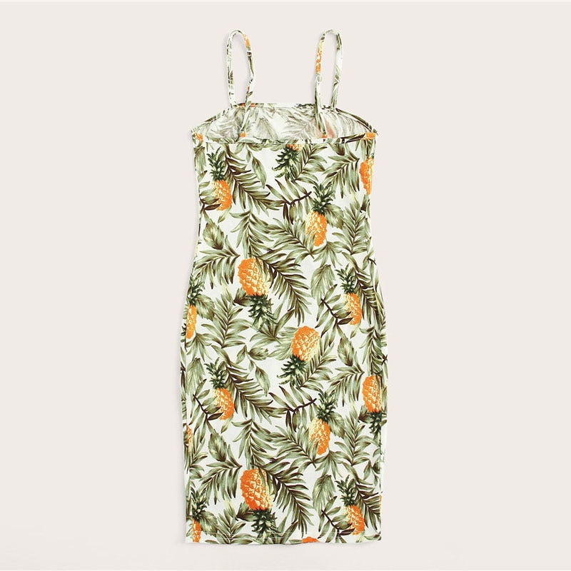 Pineapple Tropical Print Sleeveless Mini Beach Dresses Women Summer Vacation Clothes