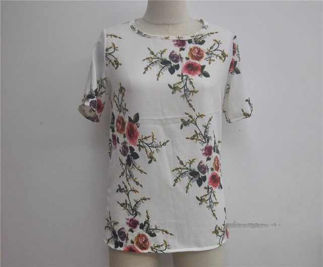Summer Women Chiffon Printed Short Sleeve Blouses Casual Shirts