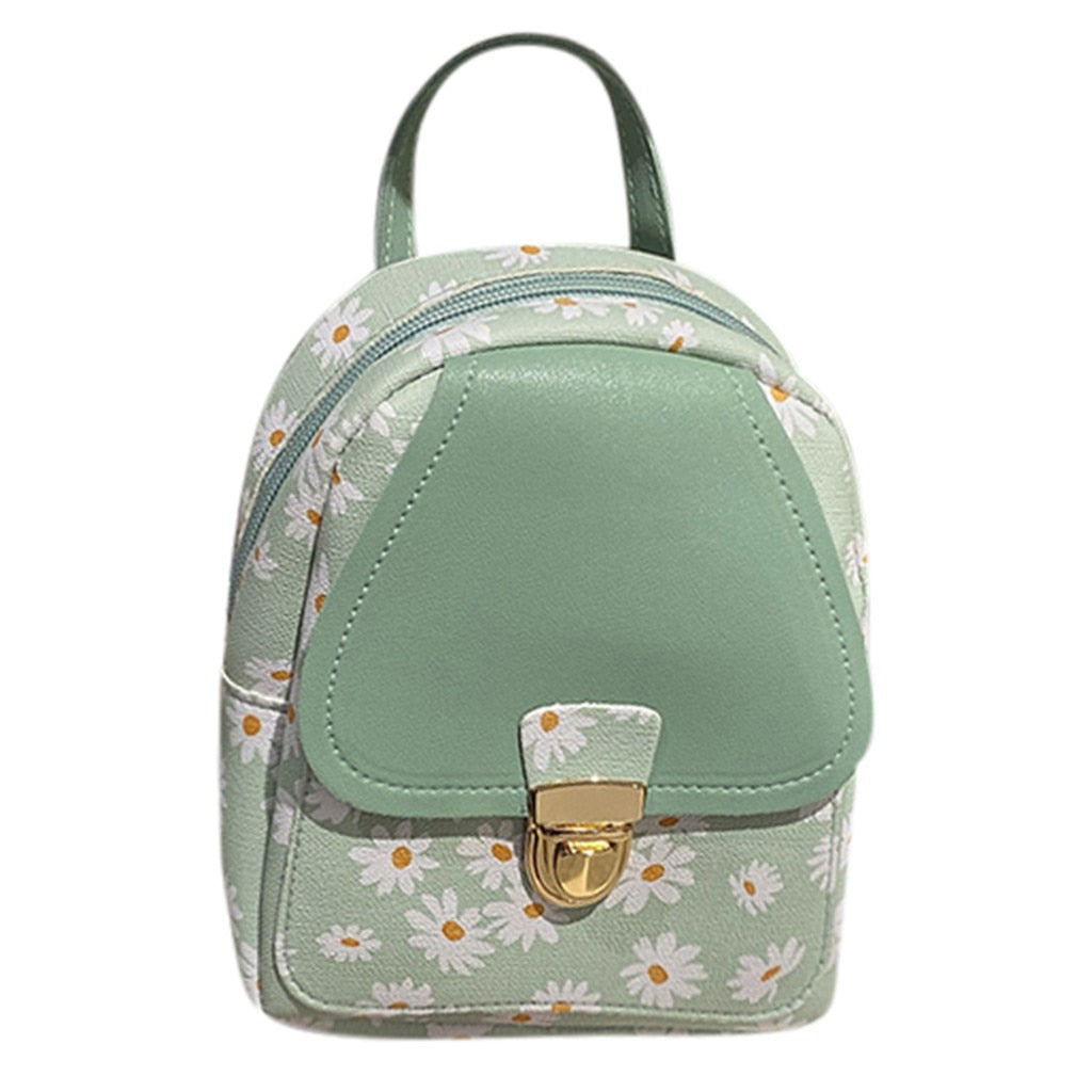 Small Flower Soft PU Women's Mini Backpack Purse with Zipper Closure and TCS Carrying System