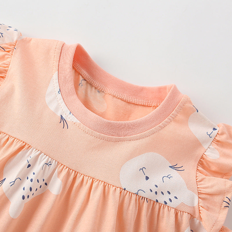 Summer Baby Kids Cartoon Leopards Pattern Top and Pink Shorts Clothing Set for Girls-1