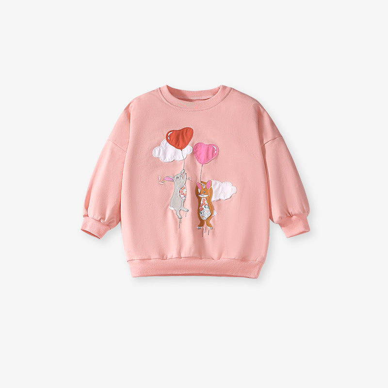 Cute Cartoon Rabbits Long Sleeves Crew Neck Top and Polka Dots Pants Set Spring Autumn Clothes Baby Girl Outfit