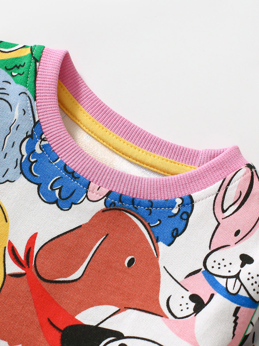 Design Autumn Girls Vivid Colorful Dogs Pattern Dress-2