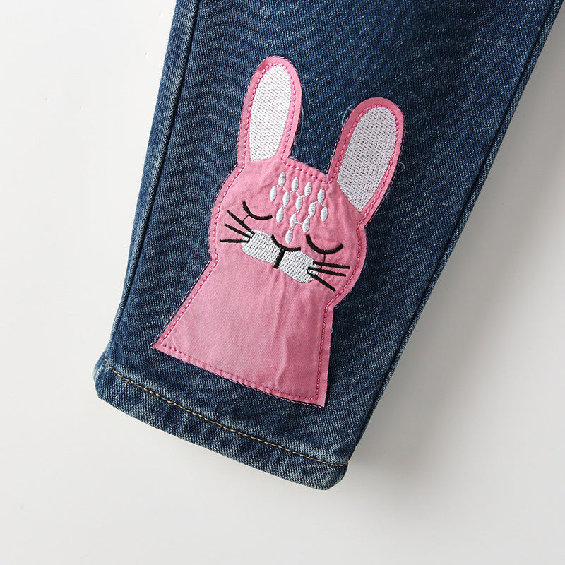 Cartoon Pattern Autumn Denim Pants For Kids Girls