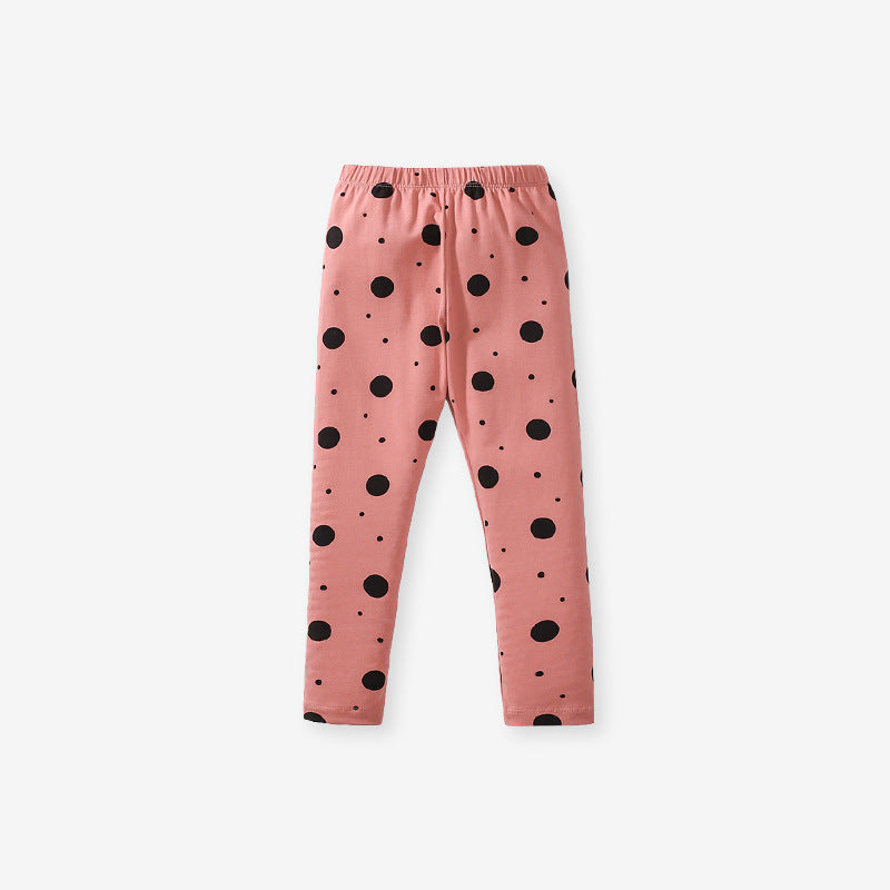 Cute Cartoon Rabbits Long Sleeves Crew Neck Top and Polka Dots Pants Set Spring Autumn Clothes Baby Girl Outfit