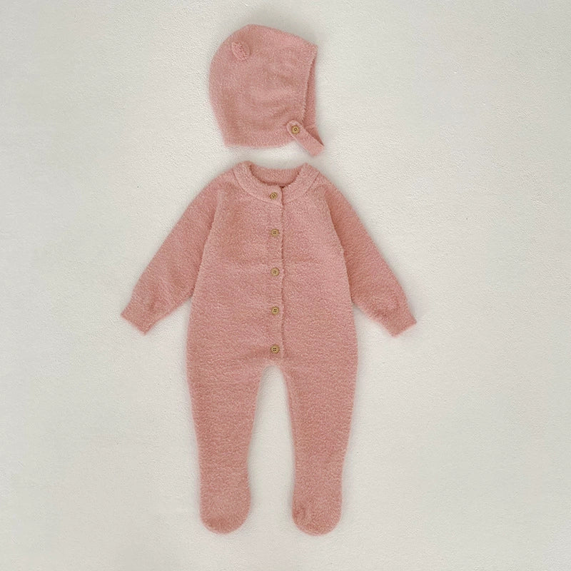 Autumn and Winter Arrival Unisex Baby’s Solid Color Crew Neck Fluffy Rompers-3