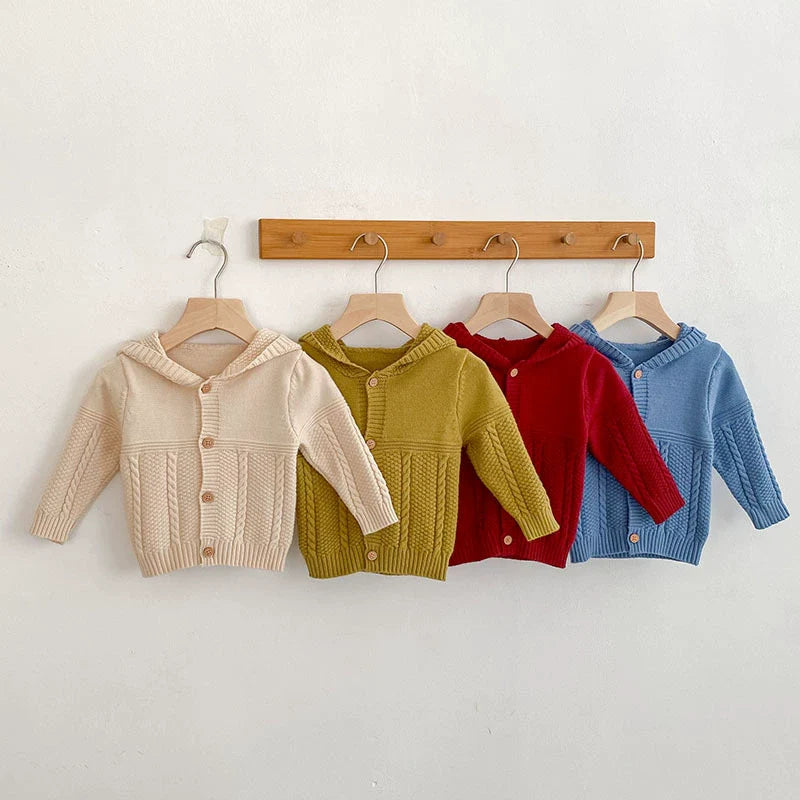 Baby Geometric Pattern Long Sleeves Hooded Cardigan.